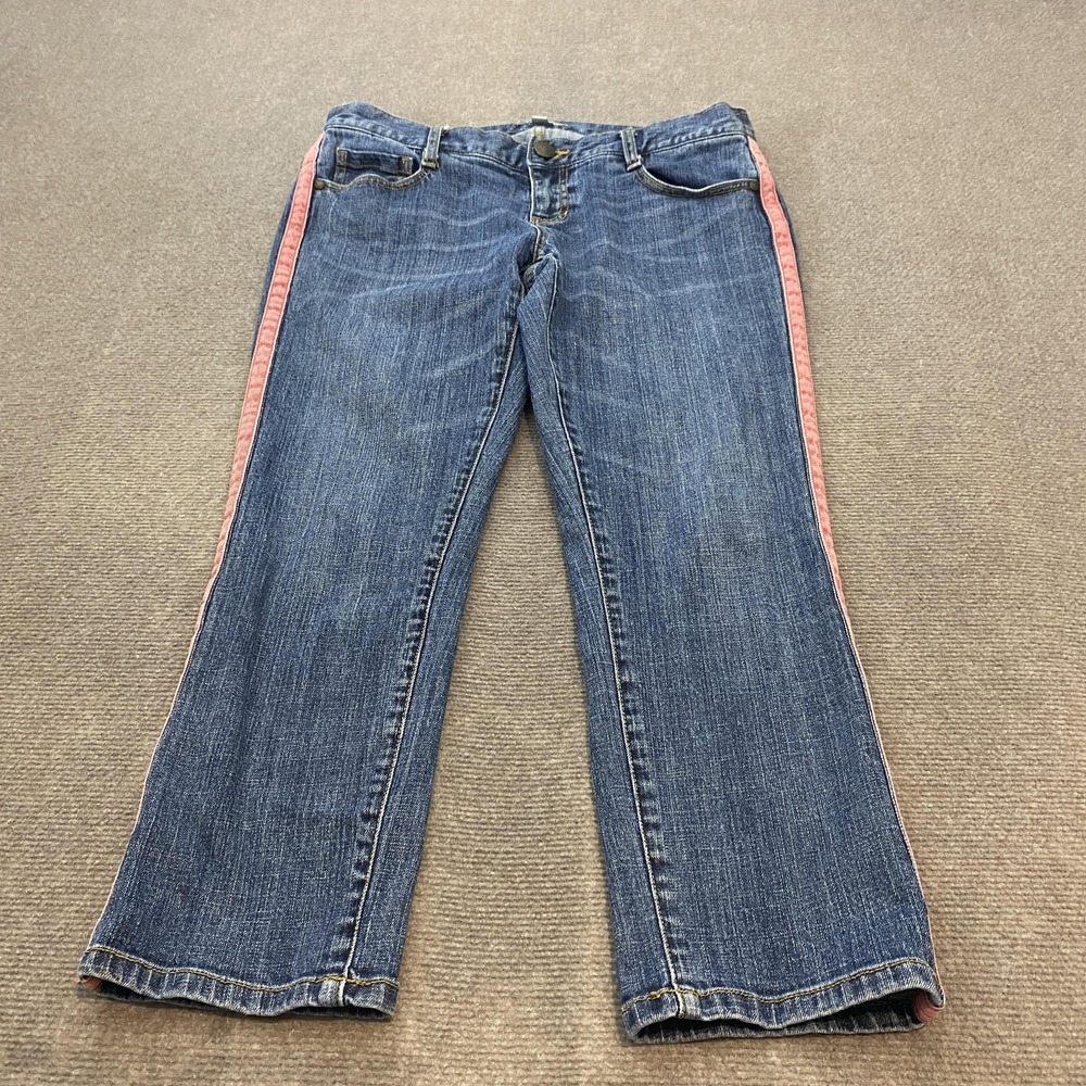 CAbi Jeans Womens 6 Blue Straight Leg Pink Side Stripe Stretch Denim 127 Boho